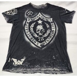 Affliction T Shirt Standard Dry Goods Mens Graphic Distressed Gray Tee Live Fast
